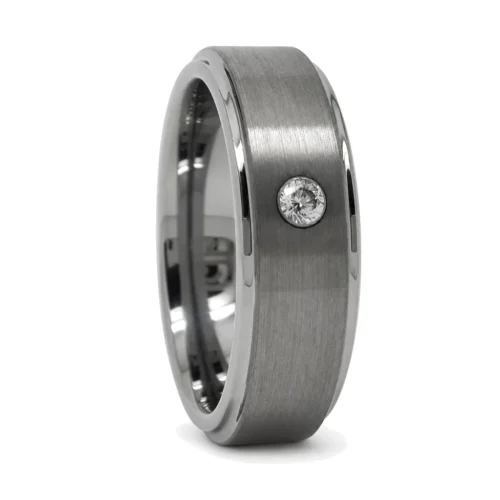 Mens 8mm Engagement Ring With Single Simulated Diamond