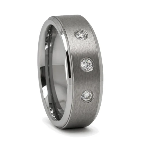 Brushed 8mm Mens Promise Ring With Triple Simulated Diamonds