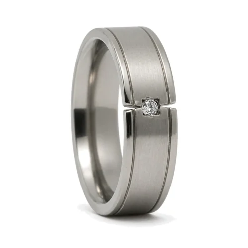 Satin Finished Mens Wedding Ring With Simulated Diamond