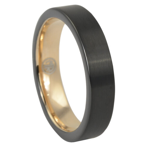 Two-Tone Brushed Black Gold Thin Tungsten Mens Ring