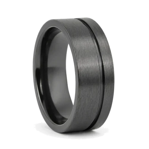 Grooved "Forever Black" 8mm Titanium Mens Ring