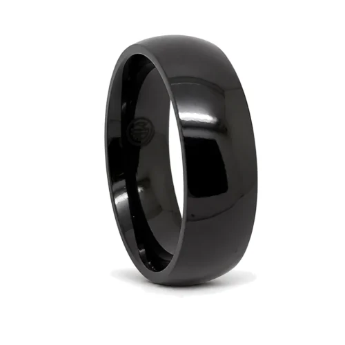 Glossy "Forever Black" Dome Titanium 7mm Mens Ring