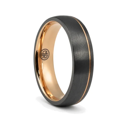 "Forever Black" Rose Gold Dome 6mm Titanium Mens Ring