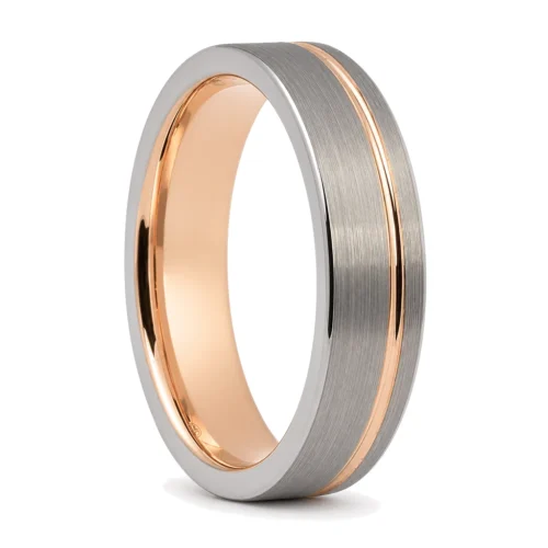 Brushed Silver Rose Gold "Ion+" Tungsten Mens Ring