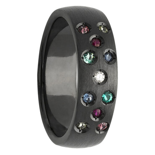 Rainbow Diamond Black Zirconium Mens Ring