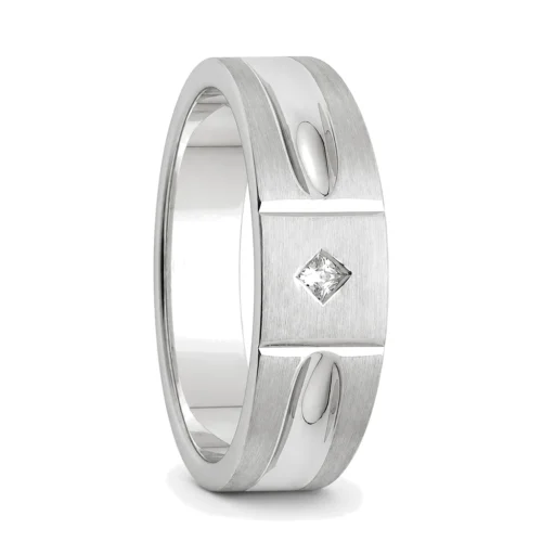 Vertical Grooves Angle Diamond White Gold Mens Ring