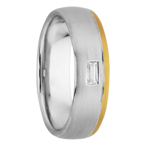 Brushed White & Yellow Gold Baguette Cut Diamond Mens Ring