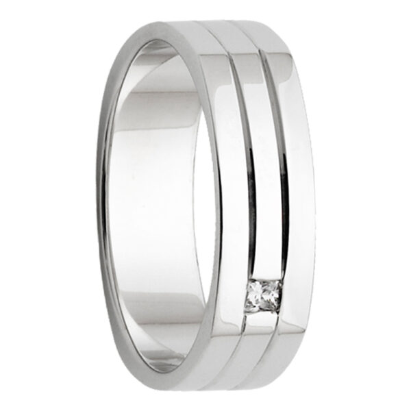 Double Groove White Gold Diamond Mens Ring