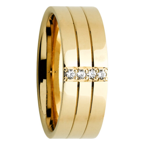 Diamond Grooved Yellow Gold Mens Ring