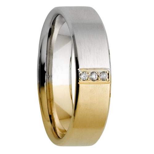 Half Tone White & Yellow Gold Diamond Mens Wedding Ring