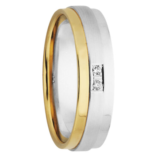 Brushed Layer Double Diamond Mens Ring in White & Yellow Gold