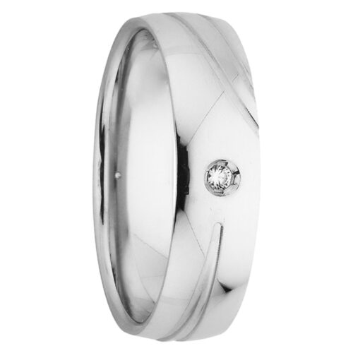 Polished Accent Groove Diamond Mens Ring in White Gold