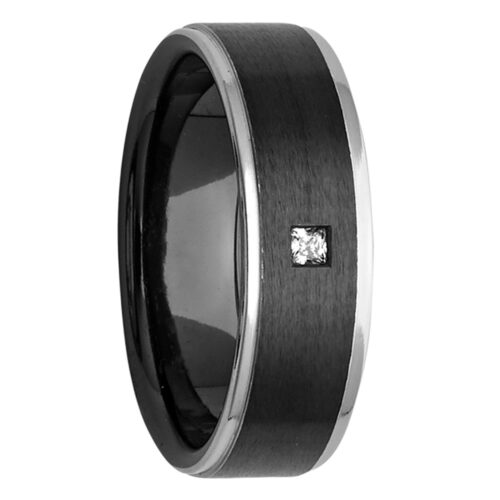 Princess Cut Diamond Black & Silver Tone Zirconium Mens Ring