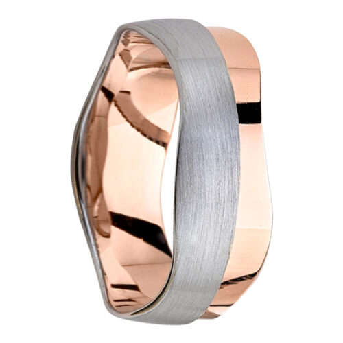 Waved Silhouette Rose White Gold Mens Ring