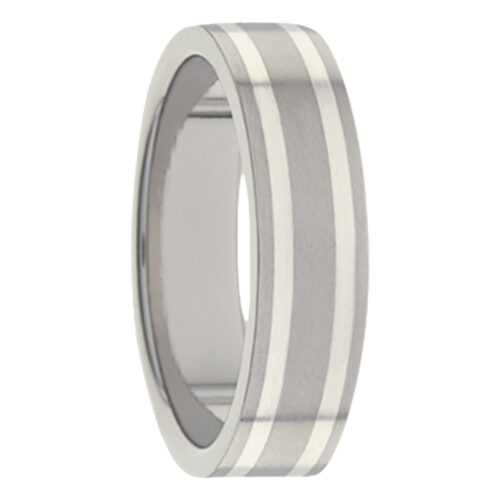 Flat Cut 6mm Titanium White Gold Mens Ring