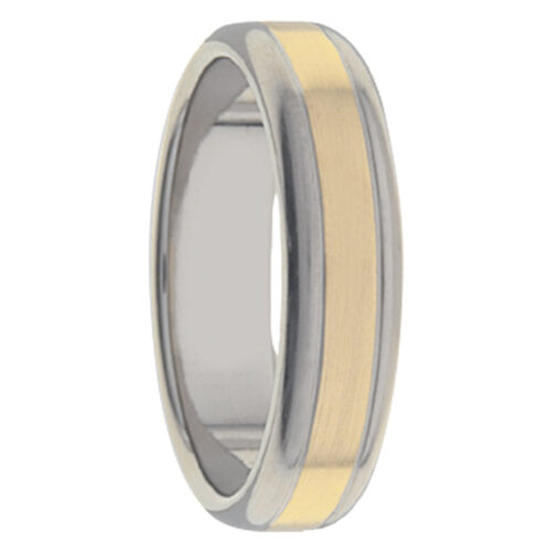 Shimmer Stripe Titanium Yellow Gold Mens Ring