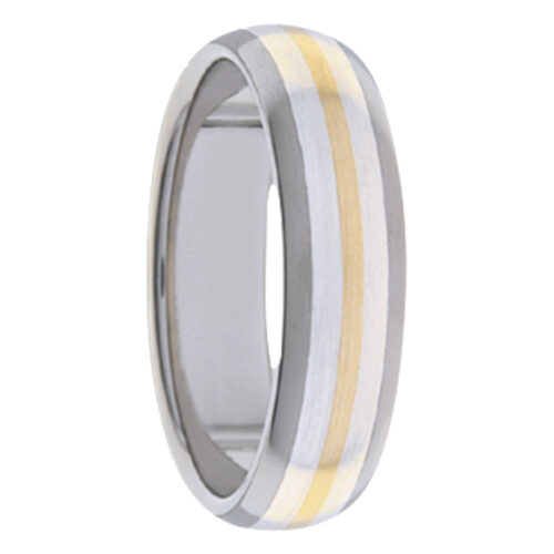 Titanium White Yellow Gold Warm Stripe Mens Ring