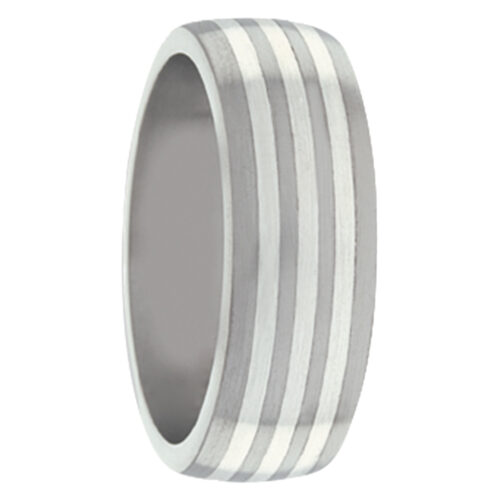 Striped Titanium White Gold Mens Ring