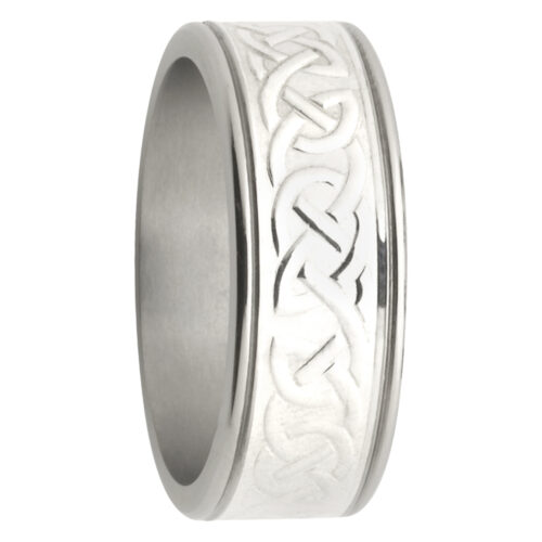 Celtic Pattern Titanium White Gold Mens Ring