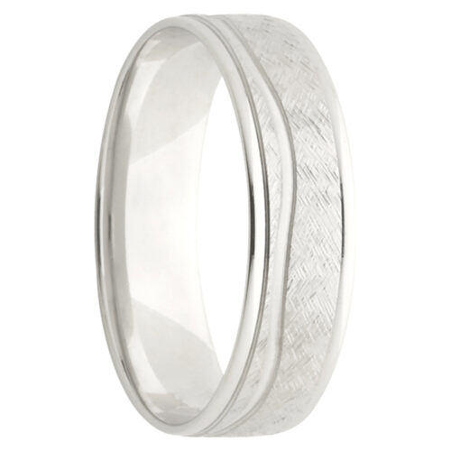 Textured Wavy Groove White Gold Mens Ring