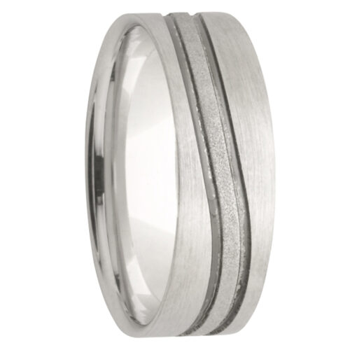 Soft Wave Groove White Gold Mens Ring