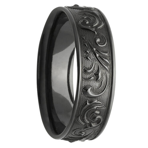 Black Swirl Trim Zirconium Mens Ring