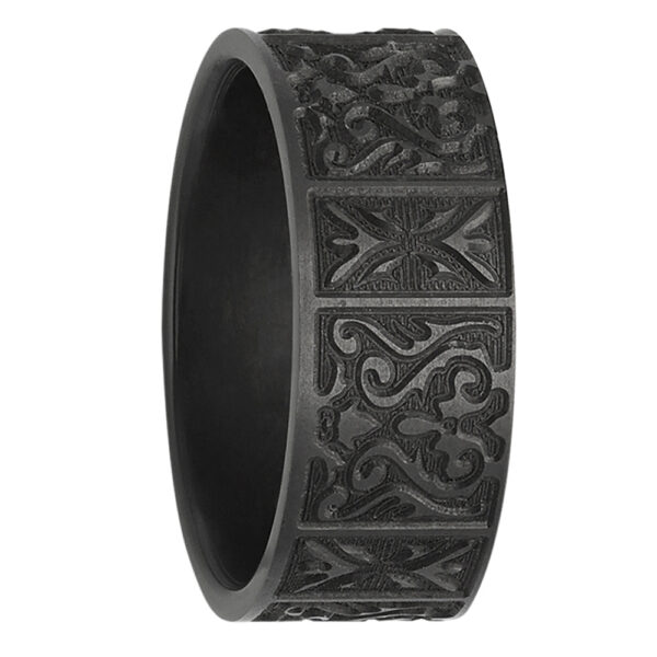 Damask Pattern Black Zirconium Mens Ring