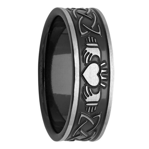 7mm Black & Silver Tone Celtic Zirconium Ring