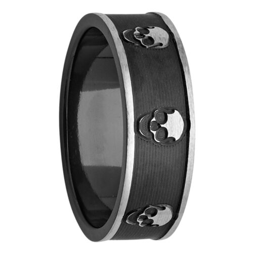 7mm Black & White 'Skull' Zirconium Ring