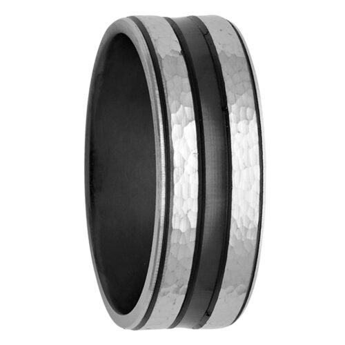 Hammered Texture White & Black Zirconium Ring