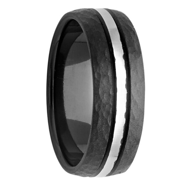 Hammered Zirconium Mens Ring with Central Stripe