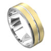 White and Yellow Gold Brushed Mens Wedding Ring