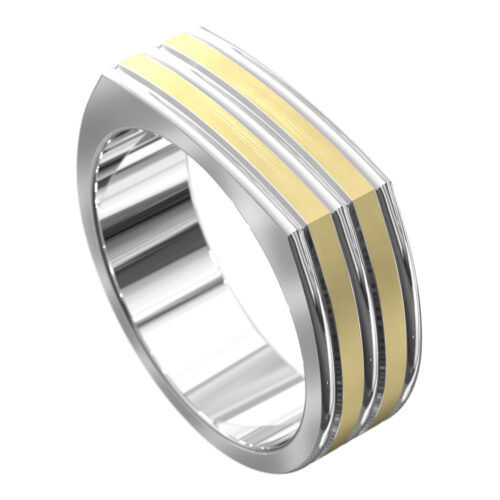 White and Yellow Grooved Mens Wedding Ring
