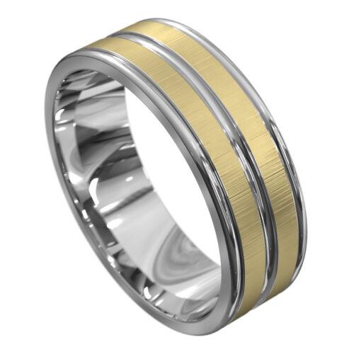 Brushed White and Yellow Gold Mens Wedding Ring