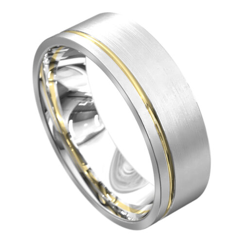 White and Yellow Gold Brushed Mens Wedding Ring