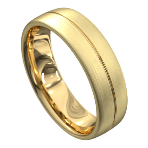 Stunning Yellow Gold Brushed and Polished Mens Wedding Ring