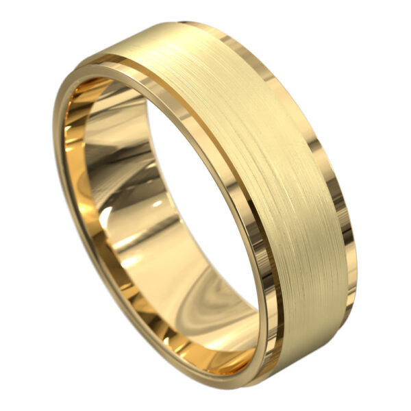 Remarkable Yellow Gold Brushed and Polished Mens Wedding Ring