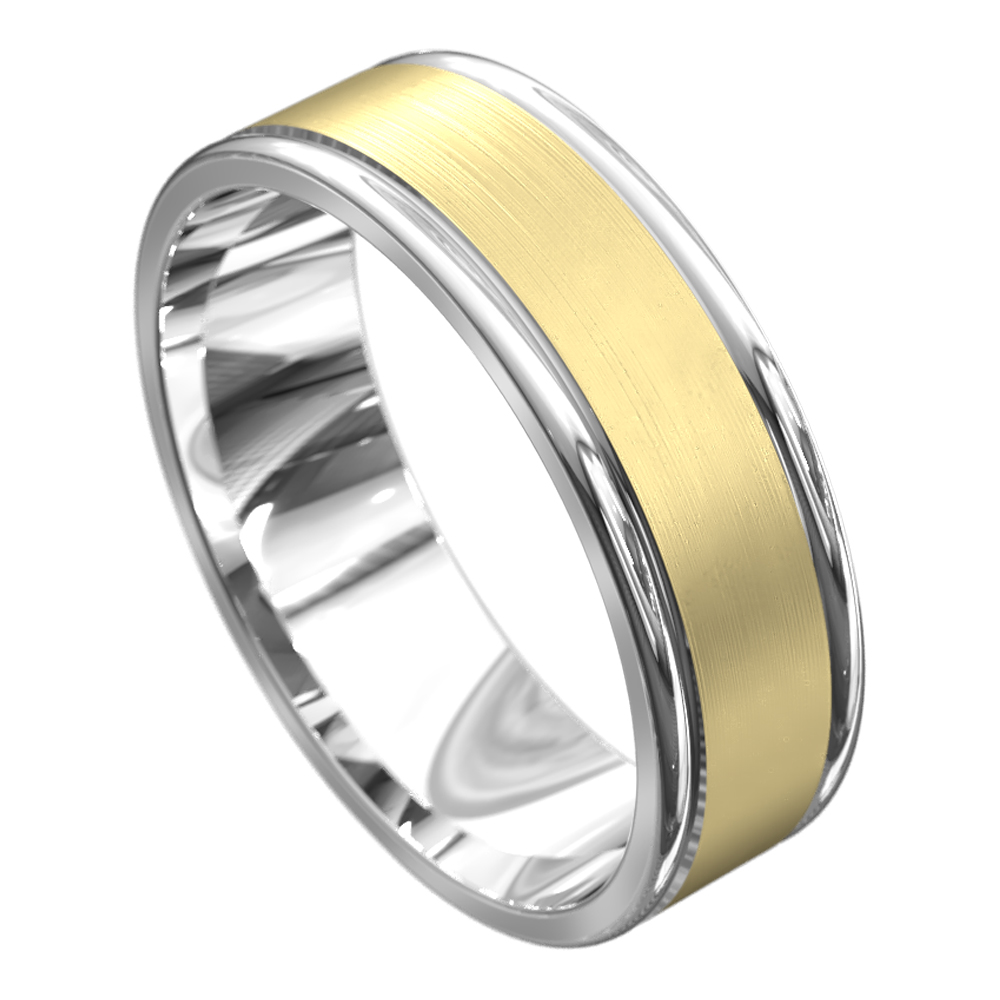 Magnificent Brushed White and Yellow Gold Men's Wedding Ring