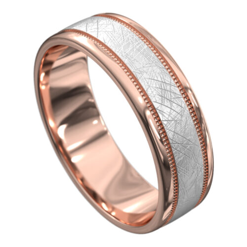 Grooved Rose and White Gold Mens Wedding Ring