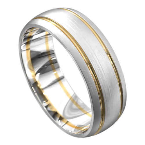 Brilliant White Gold Brushed and Polished Mens Wedding Ring