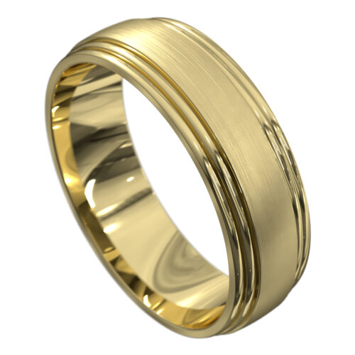 Stunning Yellow Gold Polished and Brushed Mens Wedding Ring