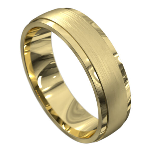 Brushed and Polished Yellow Gold Mens Wedding Ring