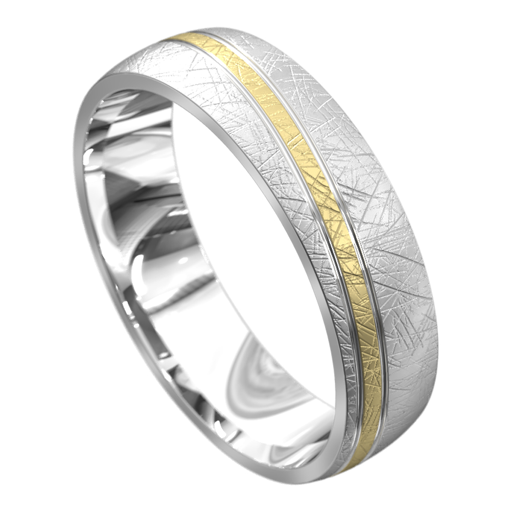 WWAT4097 WY Brushed White And Yellow Gold Mens Wedding Ring 