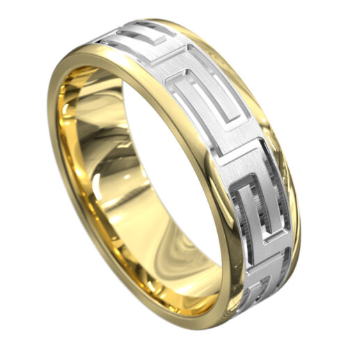 Brushed Yellow and White Gold Mens Wedding Ring