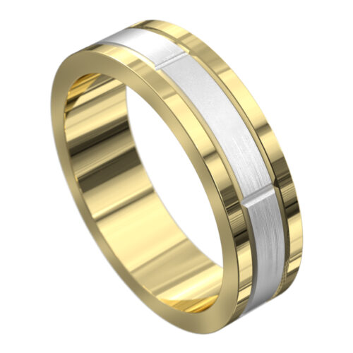 Brilliant Brushed Yellow and White Gold Mens Wedding Ring