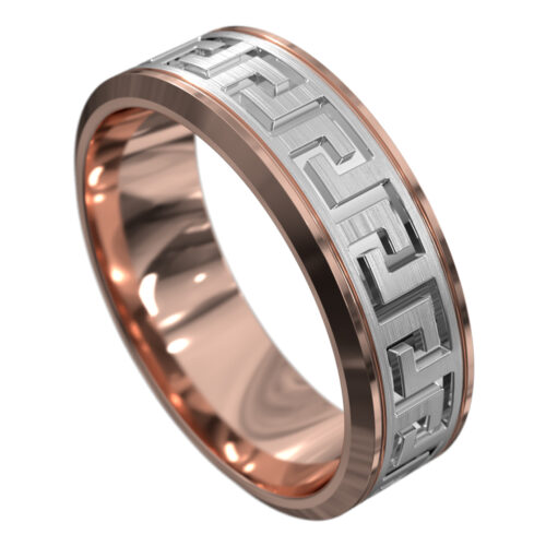 Rose and White Gold Grooved Mens Wedding Ring