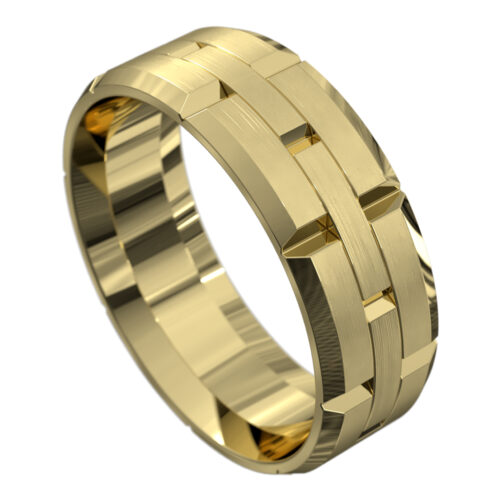 Yellow Gold Brushed Finish Mens Wedding Ring