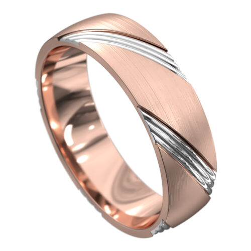 Rose and White Gold Grooved Mens Wedding Ring