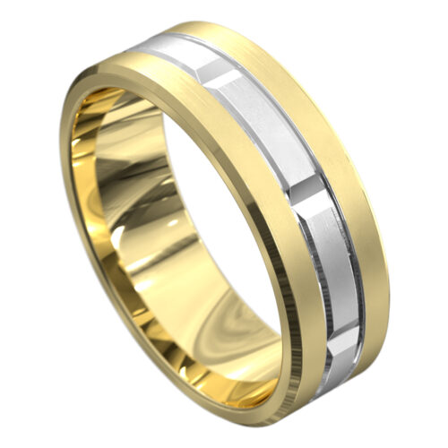 Yellow and White Gold Brushed Finish Mens Wedding Ring