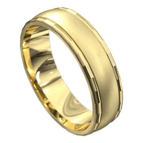 Stunning Polished and Brushed Yellow Gold Mens Wedding Ring